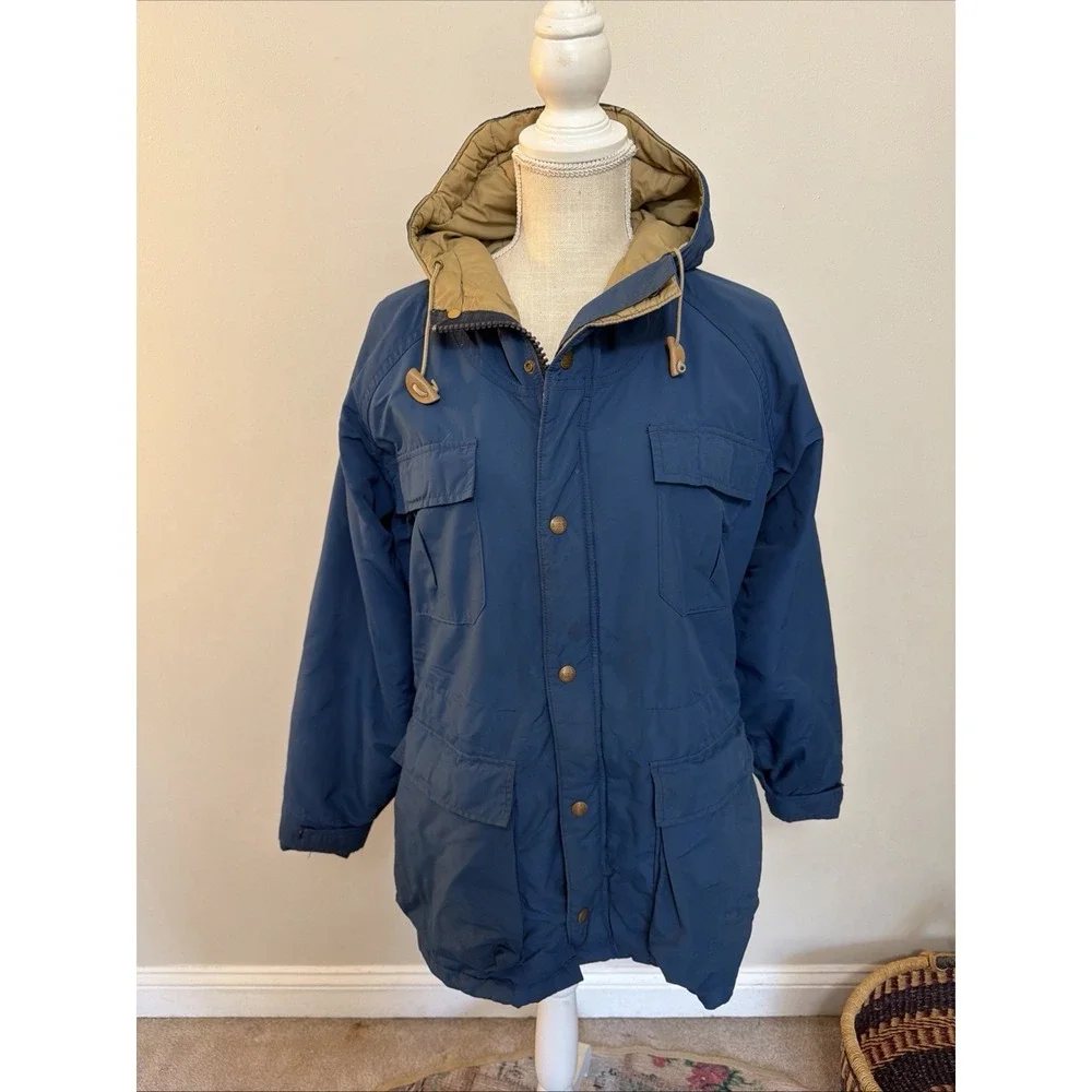 VTG 80s LL Bean Baxter State Parka Jacket Fits Sm/Med Blue Hooded Zip/Snap